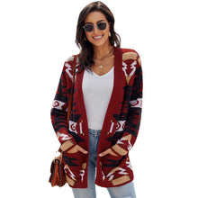 Load image into Gallery viewer, Medium and Long Cardigan Sweater Women Winter New Geometric Pattern Baggy Sweater