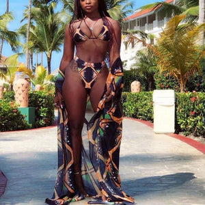 Swimsuit sexy bikini laser printed African lace up women's swimsuit split