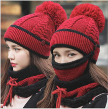 Load image into Gallery viewer, Winter Beanie Hat Scarf and Wind Proof Set 3 Pieces Thick Warm Knit Cap For Women