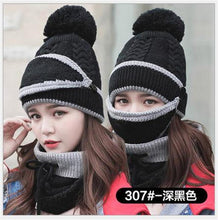 Load image into Gallery viewer, Winter Beanie Hat Scarf and Wind Proof Set 3 Pieces Thick Warm Knit Cap For Women