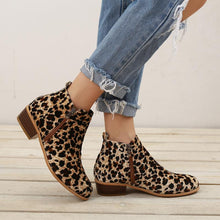 Load image into Gallery viewer, Women Chelsea Boots Spring Autumn Sexy Leopard Low Heels Platform Martin Ankle Boots Ladies Pu Leather Vintage Western Shoes