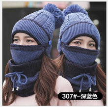 Load image into Gallery viewer, Winter Beanie Hat Scarf and Wind Proof Set 3 Pieces Thick Warm Knit Cap For Women