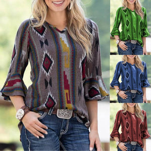 Spring New Blend Casual Middle Sleeve  Printed Shirt T-Shirt
