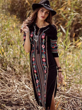 Load image into Gallery viewer, New Rayon Embroidered Mid-length-sleeved Beach Skirt Holiday Long Dress