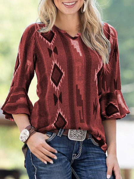 Spring New Blend Casual Middle Sleeve  Printed Shirt T-Shirt