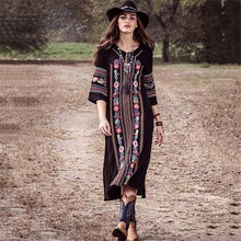 Load image into Gallery viewer, New Rayon Embroidered Mid-length-sleeved Beach Skirt Holiday Long Dress