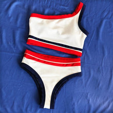 Load image into Gallery viewer, One-shoulder Swimsuit Split Striped Bikini