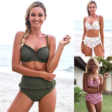 Load image into Gallery viewer, Women Beach Holiday Printing Bikini High Waist Split Swimsuit