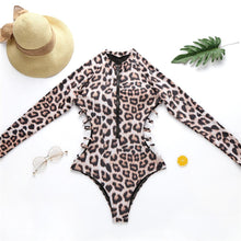 Load image into Gallery viewer, snake Leopard Print Bikini long sleeve swimsuit