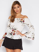 Load image into Gallery viewer, Pretty Floral Off Shoulder Trumpet Sleeve Bohemia Blouse Shirt Tops