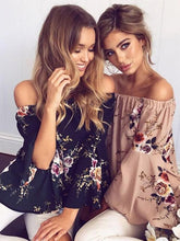 Load image into Gallery viewer, Pretty Floral Off Shoulder Trumpet Sleeve Bohemia Blouse Shirt Tops