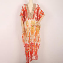 Load image into Gallery viewer, Retro Printed Bat Sleeve V-neck Holiday Bohemian Loose Dress