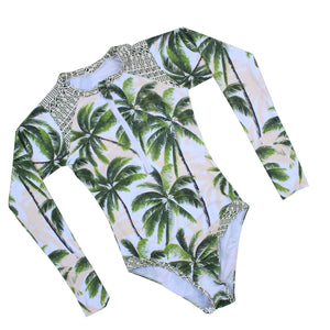 Sexy One Piece Women's Swimsuit Hot Spring Surfing Diving Long Sleeve Swimsuit Print