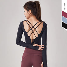 Load image into Gallery viewer, Autumn and winter slim back fitness suit women&#39;s tight sports top with bra nude yoga suit long sleeve