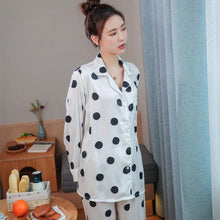 Load image into Gallery viewer, Spring and Summer Simple Women&#39;s Long Sleeve Lapel Housewear Set Ice Silk Dot Printed Silk Pajamas