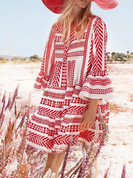 Boho Printed Tribal Bell Sleeve Dresses