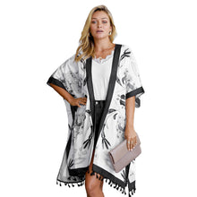 Load image into Gallery viewer, Printed Beach Jacket Women&#39;s Mid-length Cardigan Loose Sea Border Sunsuit Su-bian and Kimono Hoodie Blouse