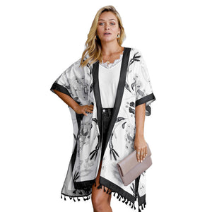 Printed Beach Jacket Women's Mid-length Cardigan Loose Sea Border Sunsuit Su-bian and Kimono Hoodie Blouse