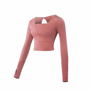 Cushion upgrade European and American women's sports yoga suit dress fast dry clothes gym long sleeve t shirt