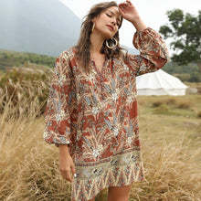 Load image into Gallery viewer, Summer and spring Bohemian V-neck casual dress Printed Dress Medium Length Skirt