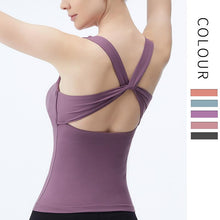 Load image into Gallery viewer, Yoga vest women&#39;s long fashion cross back sports fitness top with chest cushion