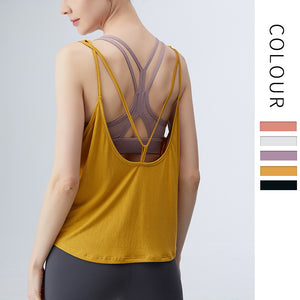 Back hollow thin belt female top yoga fitness vest female sling dry breathable hoodie loose thin