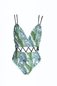 New Multicolor Printed Hollow One-piece Swimsuit