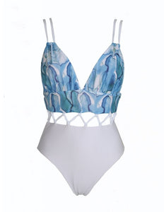 New Multicolor Printed Hollow One-piece Swimsuit