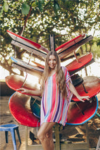 Load image into Gallery viewer, Chiffon Multicolor Stripe Beach Sun Proof Shirt with Resort Dress and Bikini Swimwear Blouse