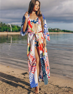 Printed Loose Beach Sunscreen Holiday Long Beach Bikini Cover Up