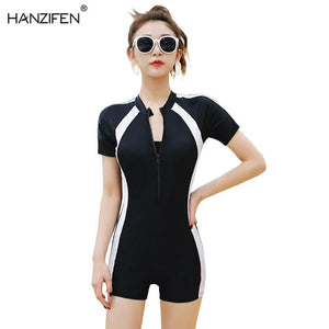 Sports one-piece swimsuit women hot spring vacation swimsuit long and short sleeve adult swimsuit women