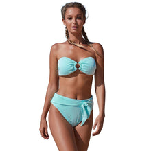 Load image into Gallery viewer, Summer Bikini Strapless Striped High Waist Split Swimsuit