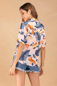 Women's summer Lapel print single breasted shirt