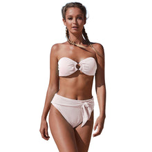 Load image into Gallery viewer, Summer Bikini Strapless Striped High Waist Split Swimsuit