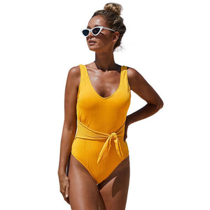 Fashionable Summer One-piece Swimsuit Solid Color Knitted Triangle Swimsuit