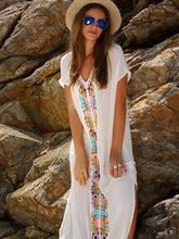 Load image into Gallery viewer, Beautiful White Bohemia Short Sleeve Deep V Neck Beach Maxi Dress