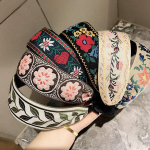 Ethnic Style Retro Embroidery Flowers Small Fresh and Wide-sided Headband