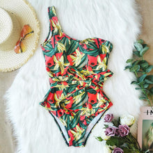 Load image into Gallery viewer, One Shoulder Floral One Piece Swimsuit Bandage for Women