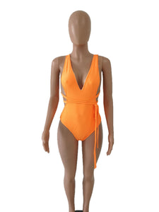 Solid color sexy one-piece swimsuit