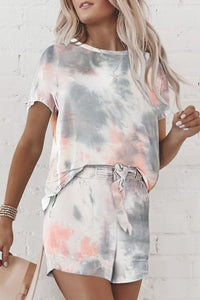 Summer Printed Dyed Pajamas with Short Sleeved Gradient-colored Draw-down Home Clothing Set