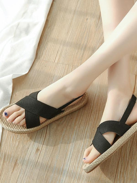 Beach Open Toe Linen Flat Sandals