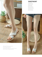 Load image into Gallery viewer, Beach Open Toe Linen Flat Sandals