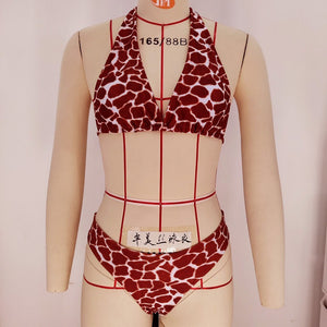 Swimwear Printed Straps Split Leopard Bikini