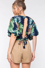 Load image into Gallery viewer, Short-sleeved Bamboo Leaf Print Waist Tie Short Shirt Top