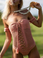 Load image into Gallery viewer, One Shoulder Sexy Hollow Crochet Solid Color One-piece Swimsuit Bikini