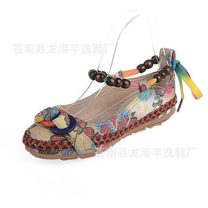 Beaded Ethnic Style Retro Bandage Embroidered Cloth Shoes