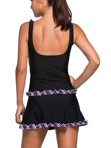 Pleated Printed Ruffled Bikini Skirt Split Swimsuit