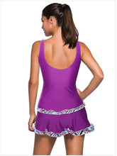Load image into Gallery viewer, Pleated Printed Ruffled Bikini Skirt Split Swimsuit