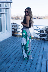 Retro Printed Lace-up Skirt Pant