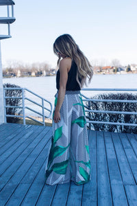 Retro Printed Lace-up Skirt Pant
